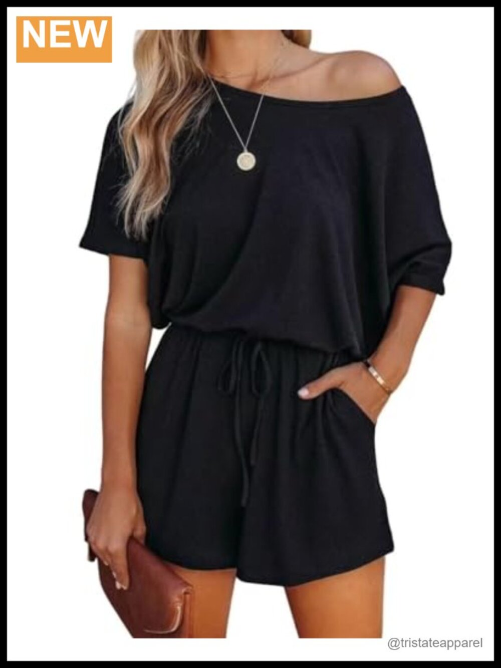 Women's Summer Short Sleeve Off The Shoulder Shorts Romper with Pockets